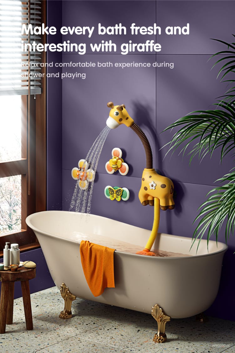 Yellow Bath Toys Giraffe & Spin Set