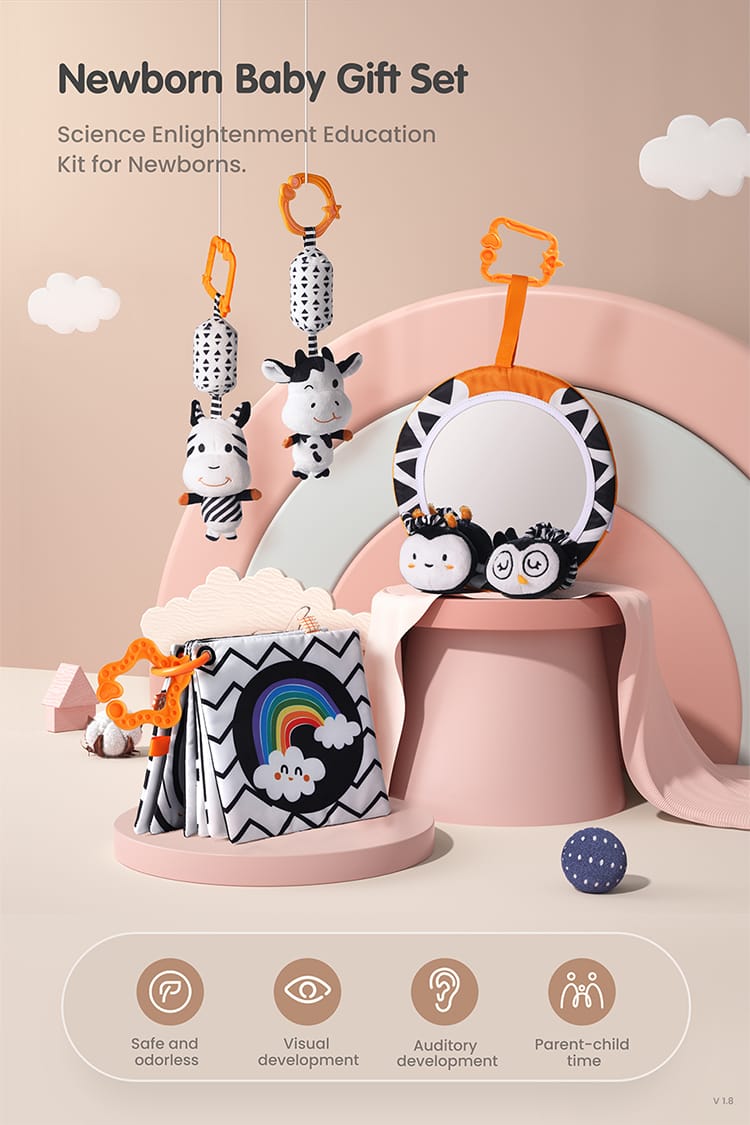 Mirror set ‐ B&W baby hanging rattle